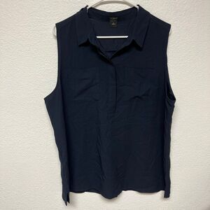 Ann Taylor Women's Navy Blue Collared Sleeveless Tank Blouse XL
